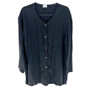 Vintage Click Shirt Womens Large Gray Button Tunic Lagenlook Coastal Beach USA